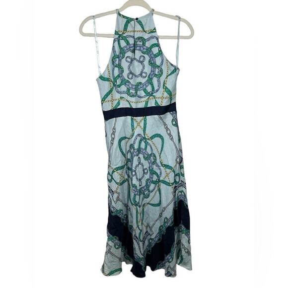 Tommy Hilfiger Collection Nautical Silk Halter Dress 6 | Blue Green Midi Keyhole - Picture 7 of 13